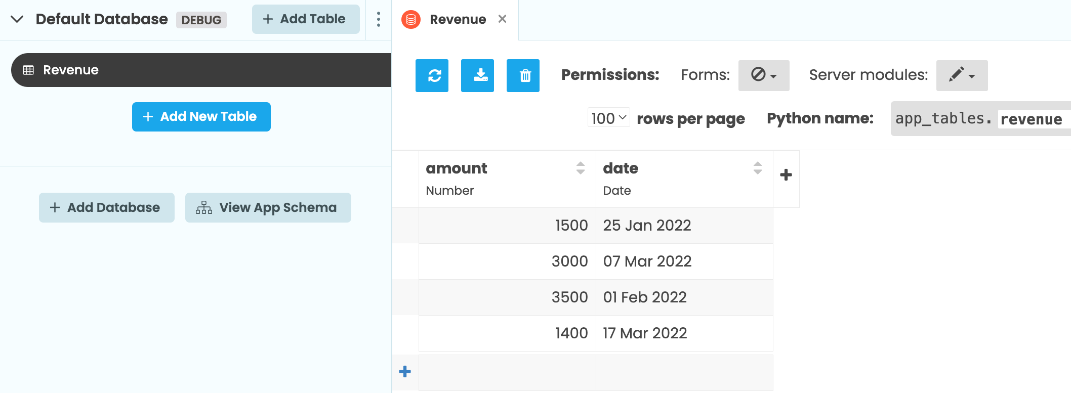 A Data Table in Anvil