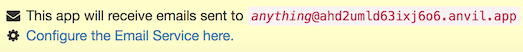 Message showing the email address associated with your app