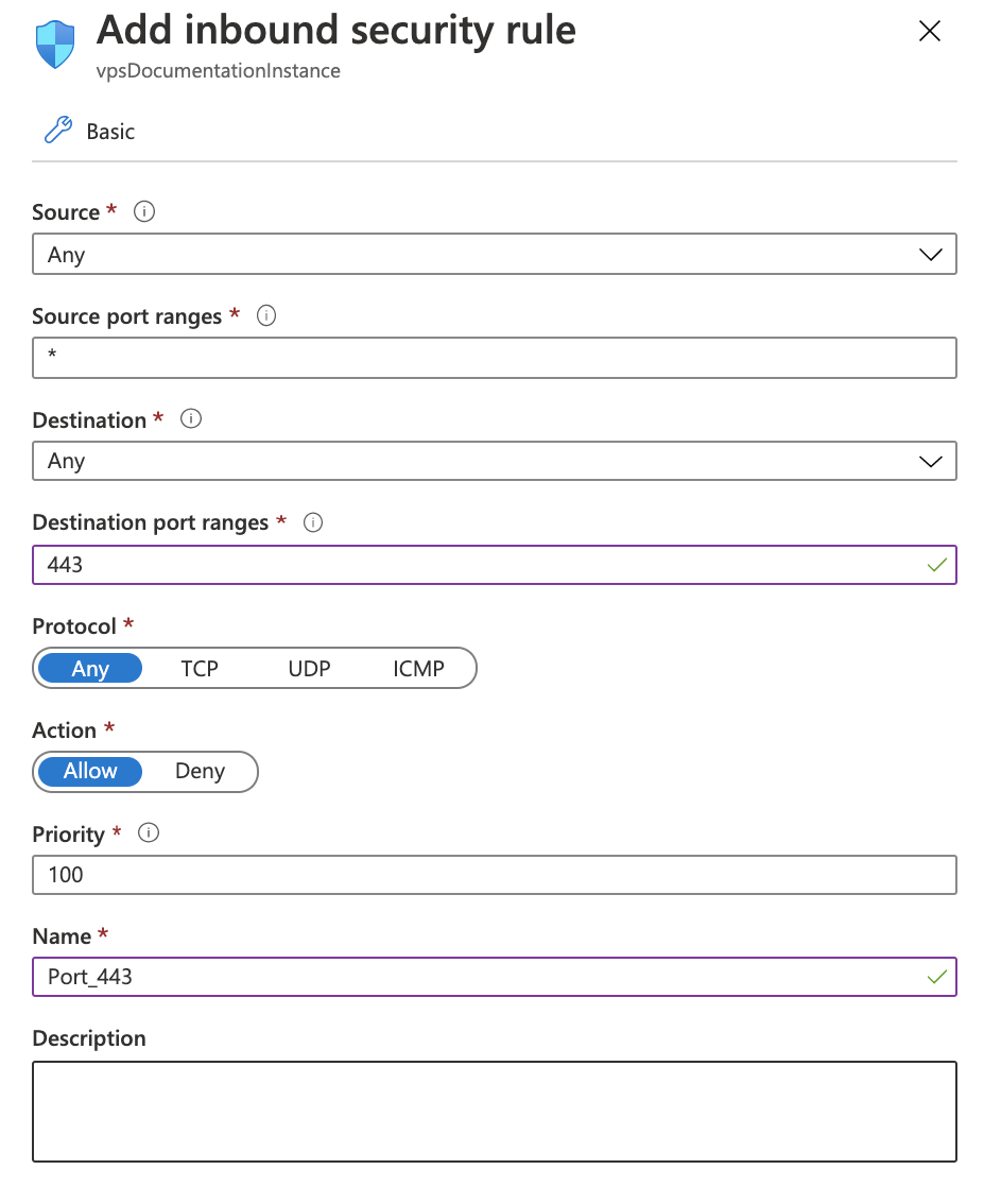 Inbound security rule