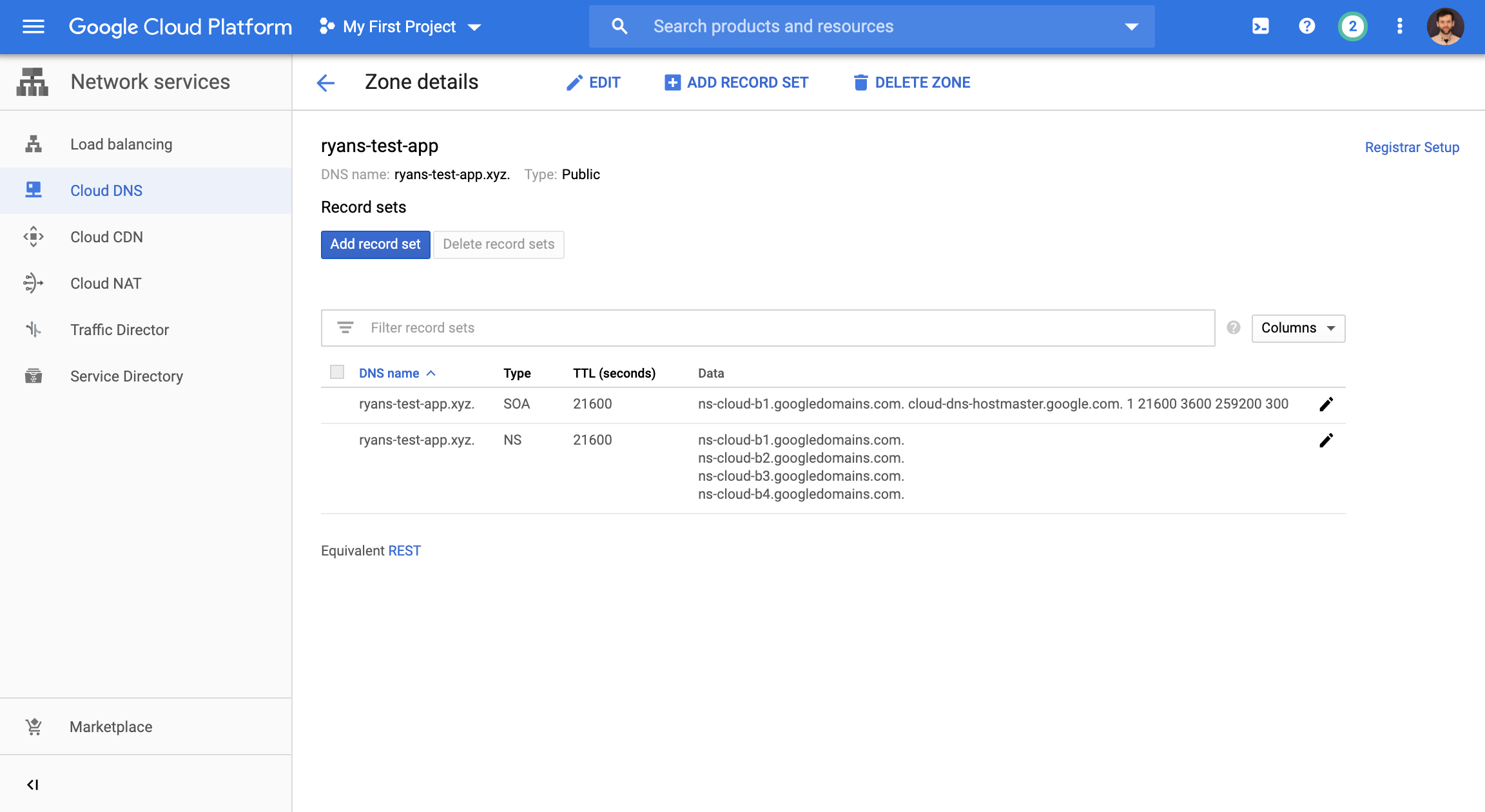 Google Cloud DNS zone