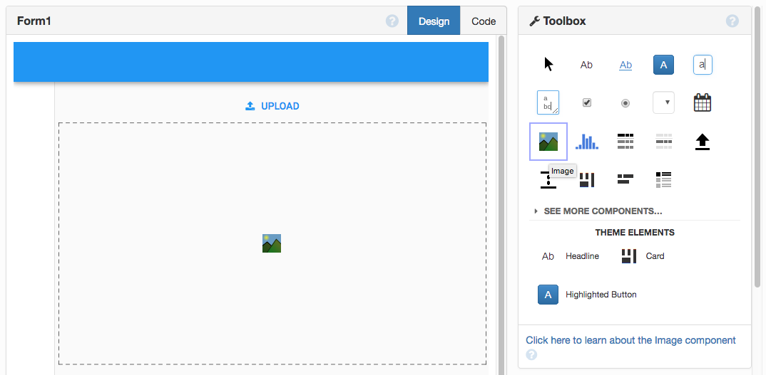 App in the Design View with a single FileLoader and a single Image in it