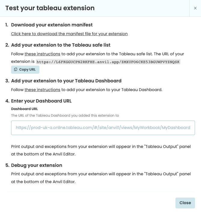 Tableau dialog box