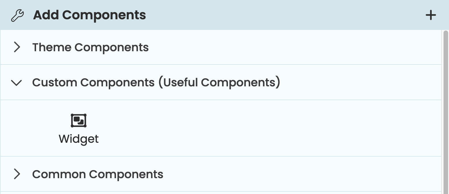 Custom Components can be found at the bottom of the Toolbox.