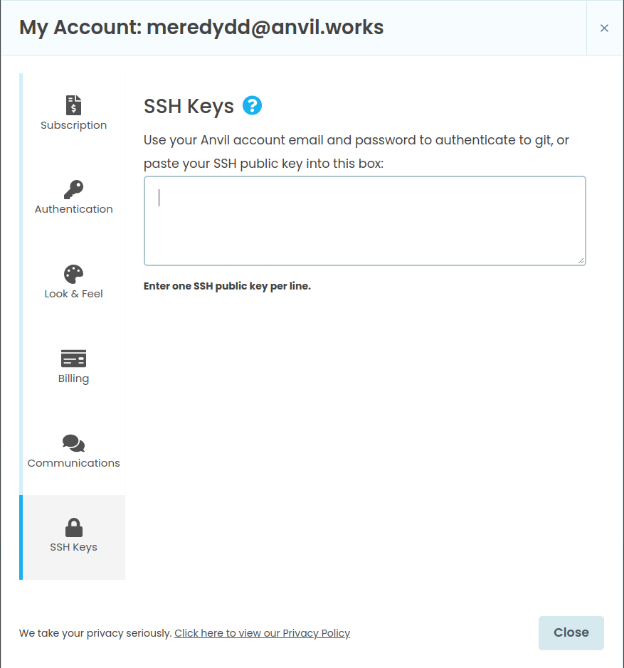 Adding an SSH key