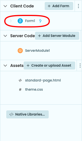 App Browser showing where to find Form1