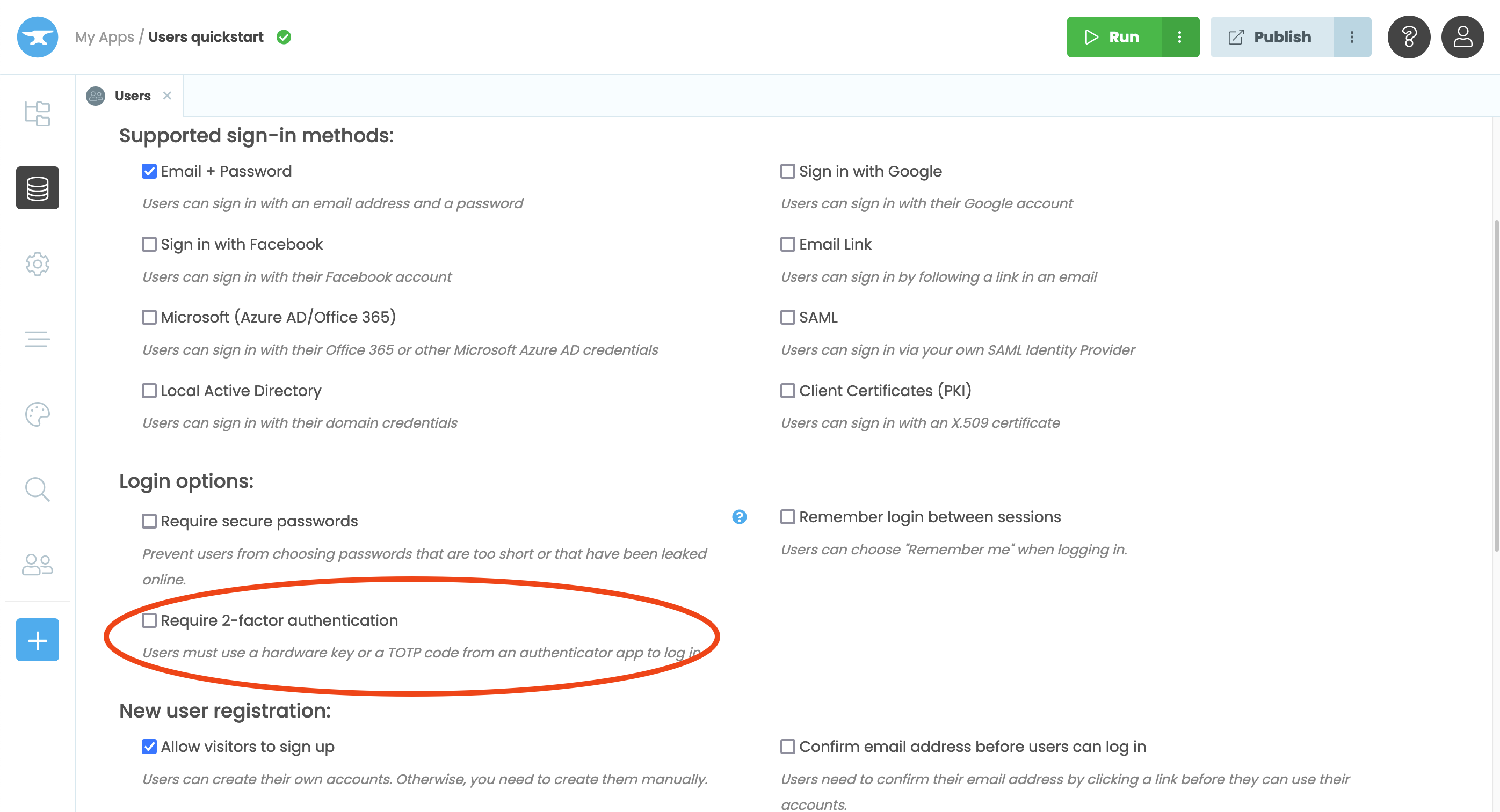 Location of Require Two-Factor Authentication setting