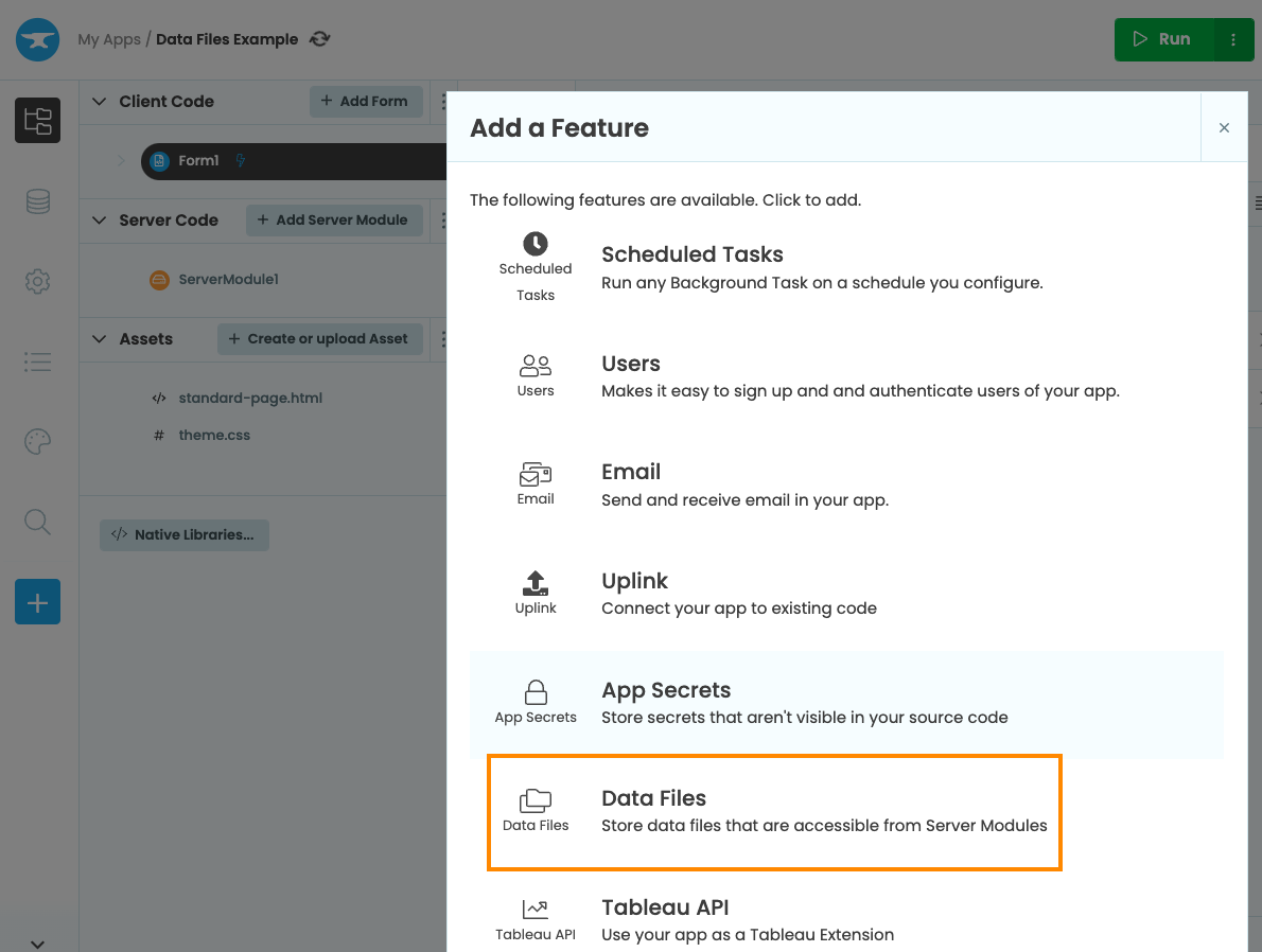 Selecting Data Files