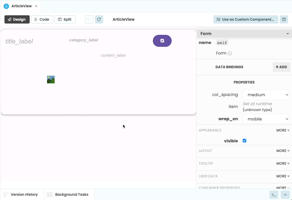 Dragging the blue lines in between components to resize them